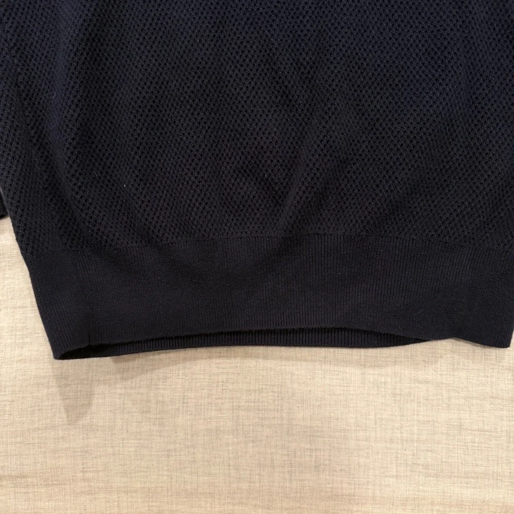 J.Crew Mens Navy Blue Textured Knit Johnny Collar 100% Cotton Polo Sweater Small